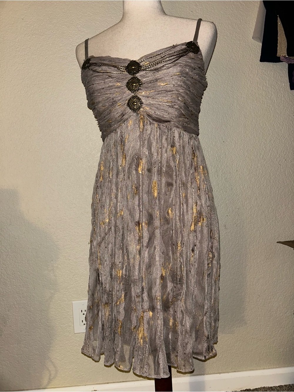 Boho Cocktail Semi Formal Beaded Accent Mini Dress size 6 medium